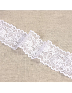 Pizzo elastico fiori e steli - Bianco