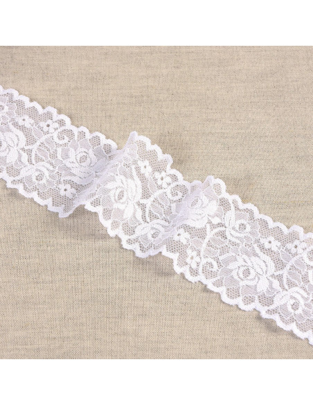 Pizzo elastico fiori e steli - Bianco