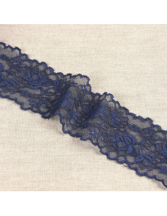 Pizzo elastico fiori e steli - Blu marino