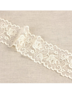 Pizzo elastico fiori e steli - Ecru