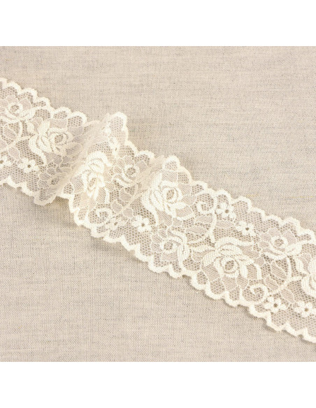 Pizzo elastico fiori e steli - Ecru