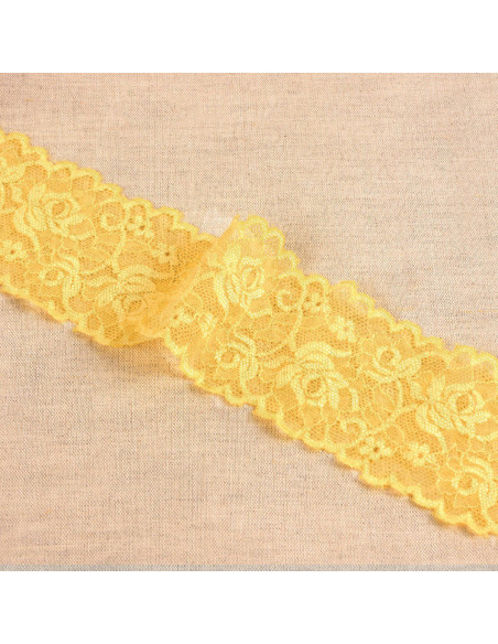 Pizzo elastico fiori e steli - Giallo oro