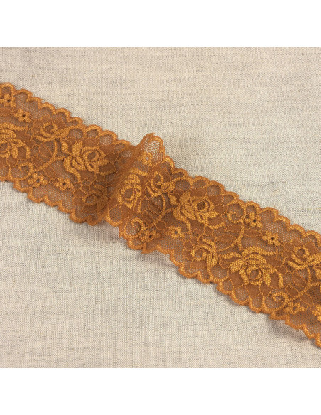 Pizzo elastico fiori e steli - Nocciola