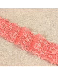 Pizzo elastico fiori e steli - Corallo