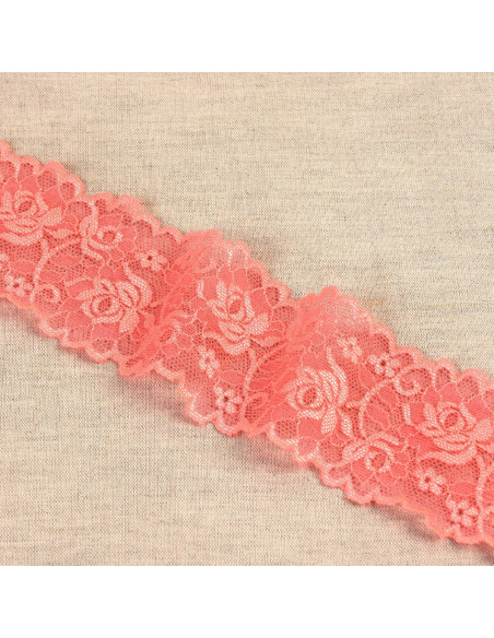 Pizzo elastico fiori e steli - Corallo