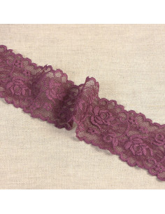 Pizzo elastico fiori e steli - Prugna
