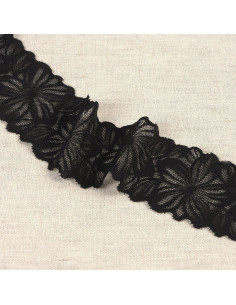 Pizzo elastico petali di fiori - Nero