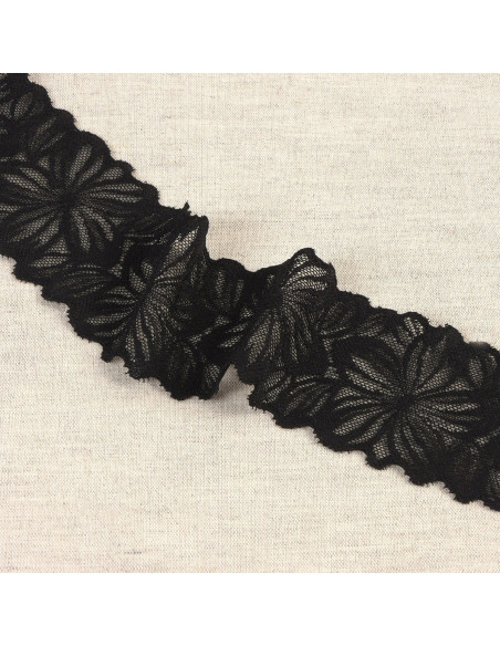Pizzo elastico petali di fiori - Nero