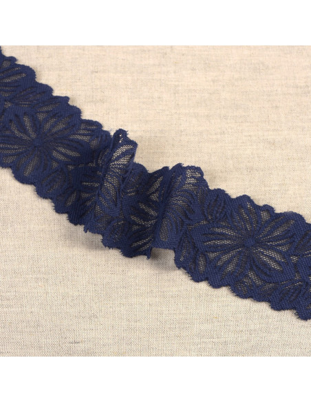 Pizzo elastico petali di fiori - Blu marino
