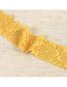 Pizzo elastico petali di fiori - Giallo senape