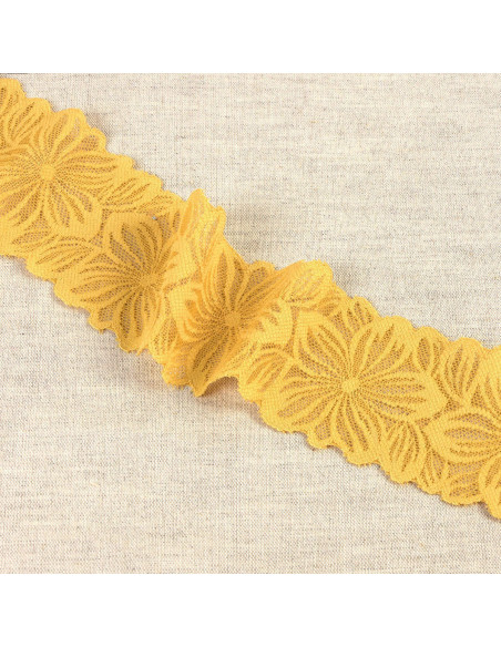 Pizzo elastico petali di fiori - Giallo senape
