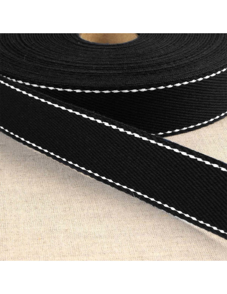 Cinghia in cotone con cucitura a sella - Nero
