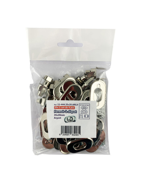 Set di 20 chiusure a scatto ovali 35 x 20 mm - Argento