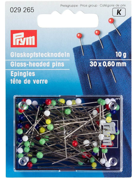 Scatola di 10 gr spilli con testa di vetro extra-fini assortiti Prym