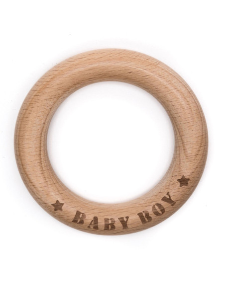 Anello in legno da dentizione 70 mm - Baby Boy