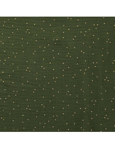 Tessuto doppia garza di cotone con mini pois dorati - Felce