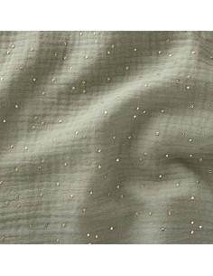 Tessuto doppia garza di cotone con mini pois dorati - Verbena
