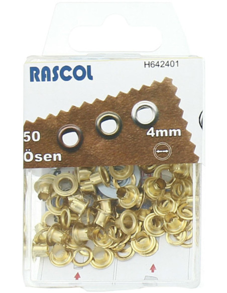 Scatola 50 occhielli 4 mm con strumento di applicazione Rascol - Oro