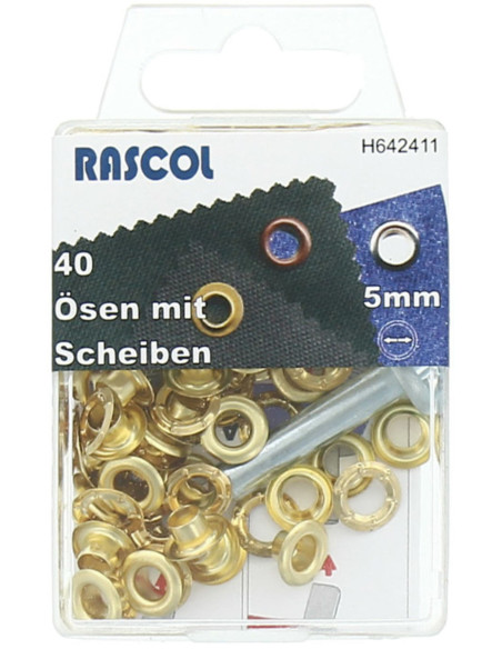 Scatola 40 occhielli 5 mm con strumento di fissaggio Rascol - Oro