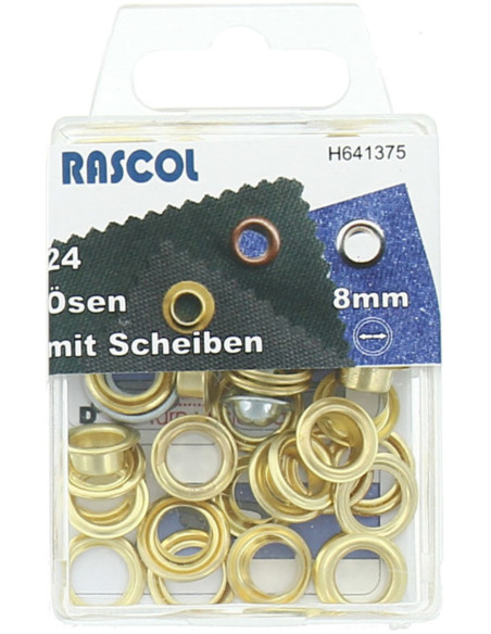 Scatola 24 occhielli 8 mm con strumento di applicazione Rascol - Oro