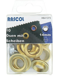 Scatola 10 occhielli 14 mm con strumento di fissaggio Rascol - Oro