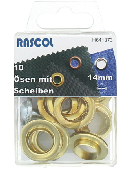 Scatola 10 occhielli 14 mm con strumento di fissaggio Rascol - Oro