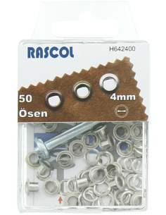 Scatola 50 occhielli 4 mm con strumento di applicazione Rascol - Argento