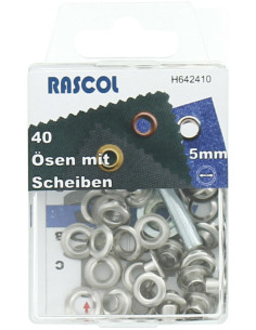 Scatola 40 occhielli 5 mm con strumento di fissaggio Rascol - Argento