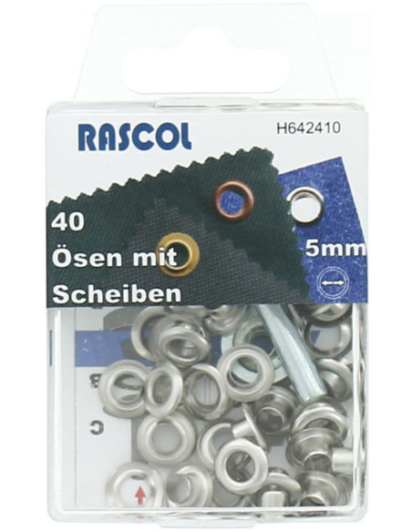 Scatola 40 occhielli 5 mm con strumento di fissaggio Rascol - Argento
