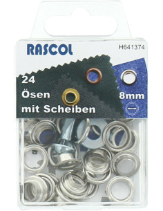 Scatola 24 occhielli 8 mm con strumento di fissaggio Rascol - Argento