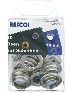 Scatola 10 occhielli 14 mm con strumento di posa Rascol - Argento