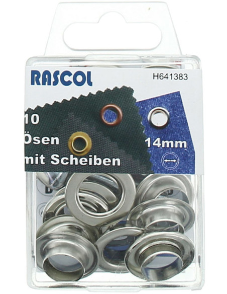 Scatola 10 occhielli 14 mm con strumento di posa Rascol - Argento
