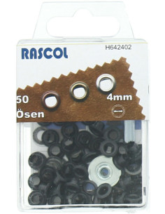 Scatola 50 occhielli 4 mm con attrezzo di montaggio Rascol - Nero