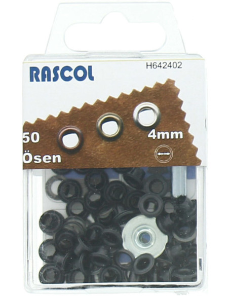 Scatola 50 occhielli 4 mm con attrezzo di montaggio Rascol - Nero