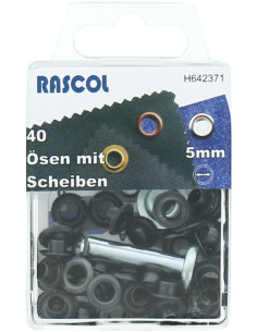 Scatola 40 occhielli 5 mm con strumento di applicazione Rascol - Nero