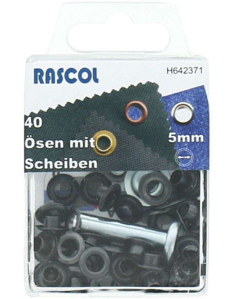 Scatola 40 occhielli 5 mm con strumento di applicazione Rascol - Nero