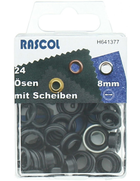 Scatola 24 occhielli 8 mm con strumento di fissaggio Rascol - Nero