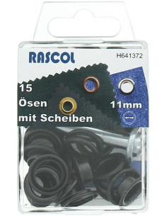 Scatola di 15 occhielli 11 mm con attrezzo di montaggio Rascol - Nero