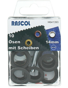 Scatola 10 occhielli 14 mm con strumento di posa Rascol - Nero