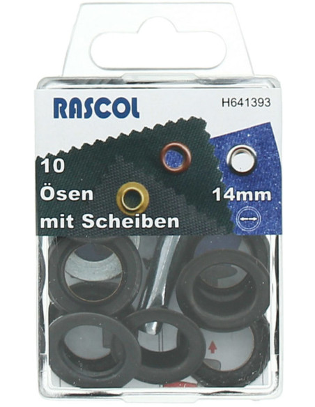 Scatola 10 occhielli 14 mm con strumento di posa Rascol - Nero