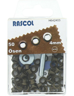 Scatola 50 occhielli 4 mm con strumento di applicazione Rascol - Ottone antico