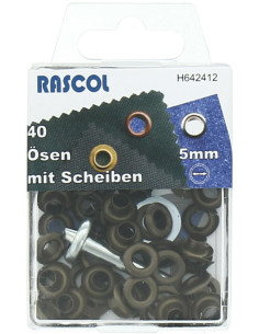 Scatola 40 occhielli 5 mm con strumento di fissaggio Rascol - Ottone antico