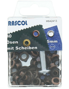Scatola 40 occhielli 5 mm con strumento di applicazione Rascol - Rame