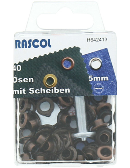 Scatola 40 occhielli 5 mm con strumento di applicazione Rascol - Rame