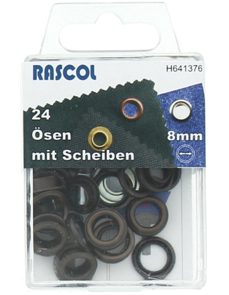 Scatola 24 occhielli 8 mm con attrezzo di montaggio Rascol - Rame