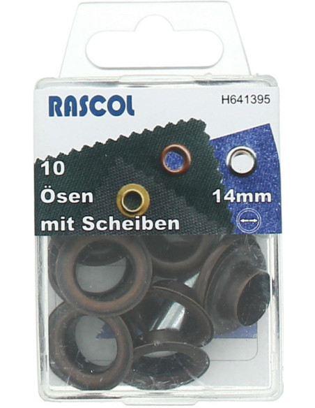 Scatola 10 occhielli 14 mm con strumento di posa Rascol - Rame