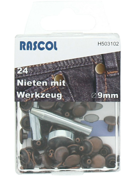 Scatola di 24 rivetti da 9 mm con attrezzo - Rame