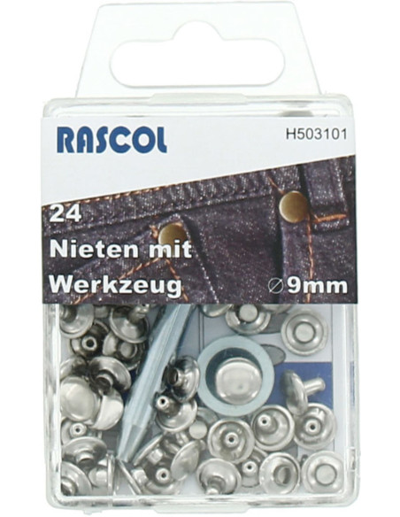 Scatola di 24 rivetti da 9 mm con attrezzo - Argento