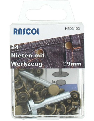 Scatola di 24 rivetti da 9 mm con attrezzo - Bronzo