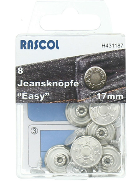 Scatola di 8 bottoni jeans 17mm Rascol - Argento brillante stelle